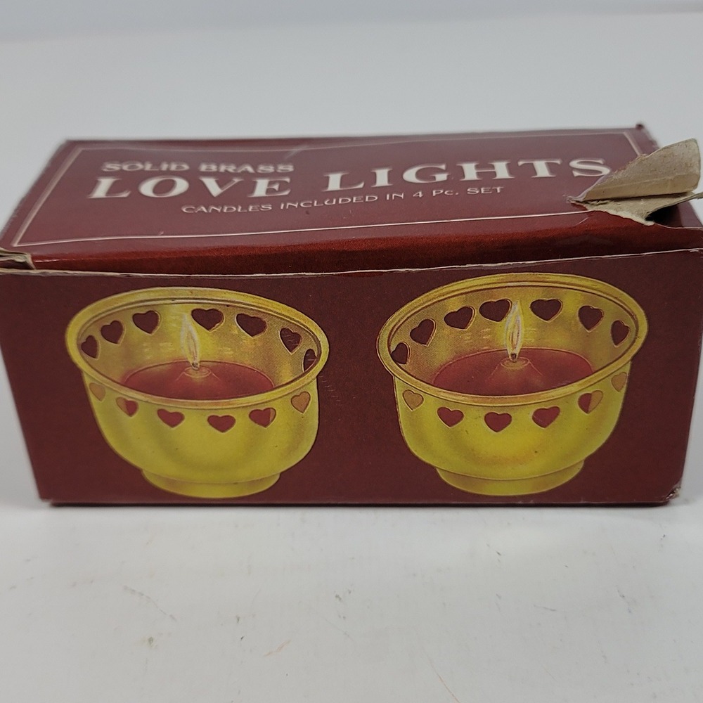 Solid Brass Love Lights Heart Cutout Votive Candle Holder 4 Pc Set India 17901
